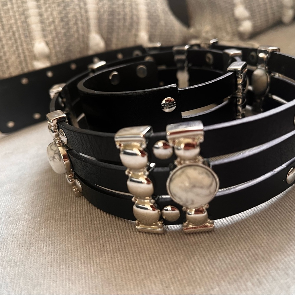 MAJE BELT Black Leather w Silver Accents - Medium